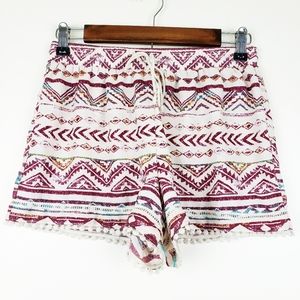 About A Girl Tribal Burgundy Tan Boho Shorts